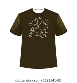 Crouching kitten T-shirt design highlights the stealthy and cute nature of a young cat. This artistic T-shirt features clean lines perfect for animal enthusiasts seeking a stylish graphic T-shirt. Add a touch of feline charm to your casual outfits with this unique, breathable, and fashionable piece for any day.