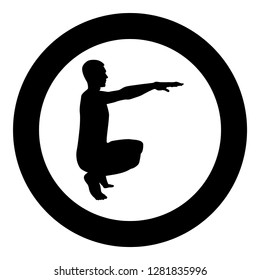 Crouching Man doing exercises crouches squat Sport action male Workout silhouette side view icon black color vector illustration flat style simple imagein circle round