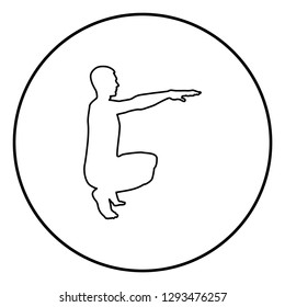 Crouching Man doing exercises crouches squat Sport action male Workout silhouette side view icon black color outline vector illustration flat style simple image in circle round