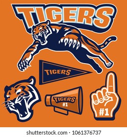 crouching tiger in sport mascot set