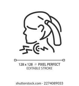 Croup pixel perfect linear icon. Dangerous children disease of throat. Awareness about viral hazard. Thin line illustration. Contour symbol. Vector outline drawing. Editable stroke