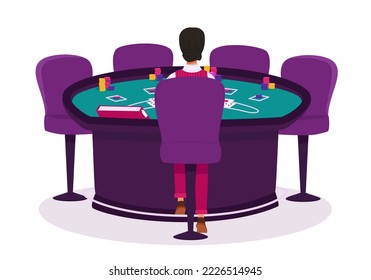 Croupier in a casino at a blackjack table vector illustration. Casino, gaming house flat illustration. People characters. Casino interior decor. Gambling industry. For design casino web sites.