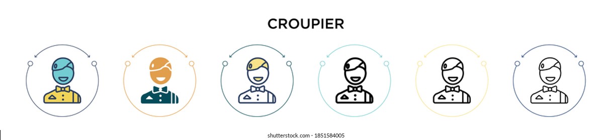 Croupier icon in filled, thin line, outline and stroke style. Vector illustration of two colored and black croupier vector icons designs can be used for mobile, ui, web
