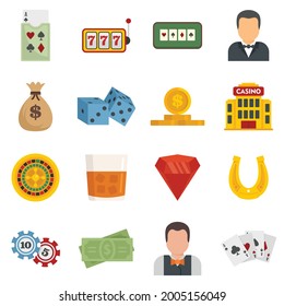 Croupier icons set. Flat set of croupier vector icons isolated on white background