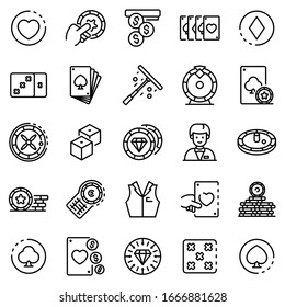 Croupier icons set. Outline set of Croupier vector icons for web design isolated on white background