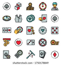 Conjunto de iconos de Croupier. Conjunto de esquemas de iconos del vector Croupier para el diseño web aislado en fondo blanco