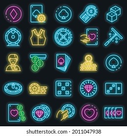 Croupier icons set. Outline set of Croupier vector icons neon color on black