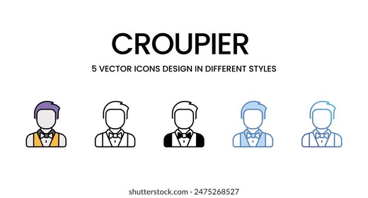 Iconos de Croupier conjunto de Vector ilustración de stock.