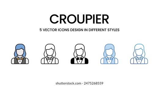 Iconos de Croupier conjunto de Vector ilustración de stock.