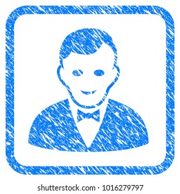 Croupier Manager grunge textured icon inside rounded rectangle for overlay watermark imitations. Flat symbol with scratched texture.