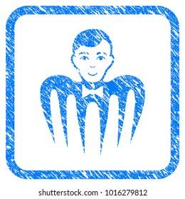 Croupier Spectre Monster grainy textured icon inside rounded frame for overlay watermark stamps. Flat symbol with dust texture.