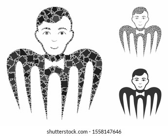Croupier spectre monster mosaic of tremulant elements in variable sizes and color tinges, based on croupier spectre monster icon. Vector humpy elements are organized into mosaic.
