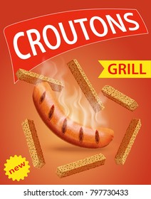 Croutons flavored with sausage grill. Design for packaging.