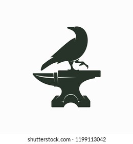 Crow and Anvil Logo, Symbol, Sign Design.