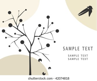Crow and apple tree. Vector