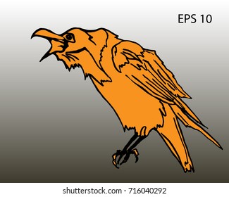 Crow art - Illustration of the black crow.  Bird logo  design template. Simple symbol concept in flat style. Abstract sign, pictogram for web, mobile and info graphics - stock vector
