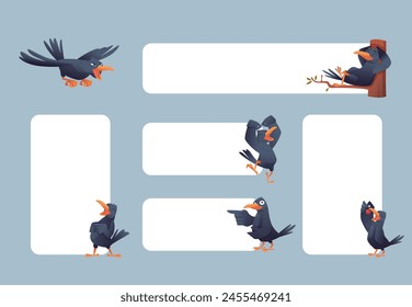 Crow banners black birds with empty web banners with place for text