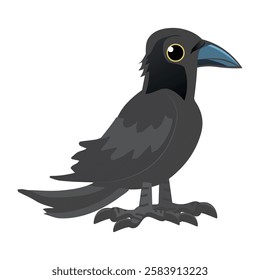 crow, bird in cartoon style, white background.