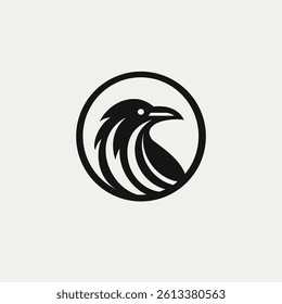Crow bird in a circle, Crow bird logo design 