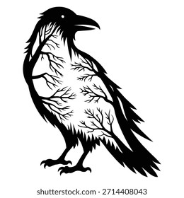 Pássaro Corvo Esboço Detalhado Vetor Wildlife Illustration