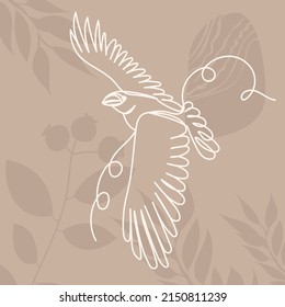 crow, bird flying drawing by one continuous line, on abstract background vector