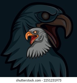 Crow bird head in cartoon style for mascot logo, t-shirt printing or any other purpose. Easy for color editing with color grouped 