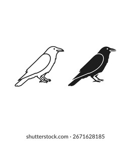 Crow bird icon set black and white