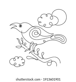 Crow Bird Line Art vector illustration, Abstract Line Minimalist Wall Art