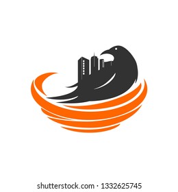 crow bird nest city logo icon vector