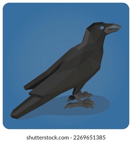 crow bird polygonal art image. Low poly animal in vector illustration