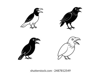 Crow Bird Screams Icon Vector Illustration - High-Quality Crow Graphics in Vector Format