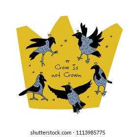 Crow birds in crown symbol isolated on white