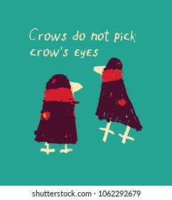 Crow birds poster card sign.