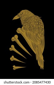 Crow and bone artwork illustration