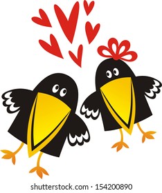 Crow cartoon love vector illustration