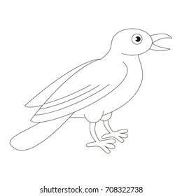 Crow cartoon. Outlined illustration with thin line black stroke