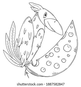 Crow with cheese. Vector cartoon crow. Bird.