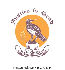 crow with cowboy hat vector illustration, vintage style