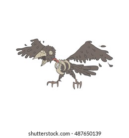 Crow Creepy Zombie With Rotting Flesh Outlined Hand Drawn Adult Style Illustration Isolated On White Background