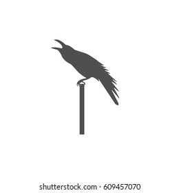 Crow croaks. Bird is sitting on a stick. Vector illustration.