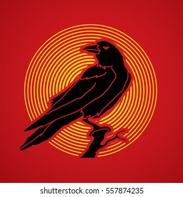 Crow designed on line circle background graphic vector.