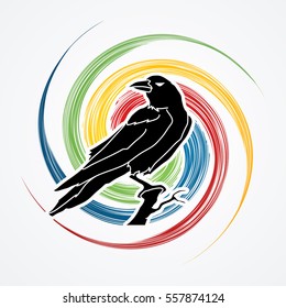 Crow designed on spin wheel background graphic vector.