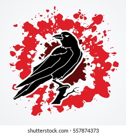 Crow designed on splash blood background graphic vector.
