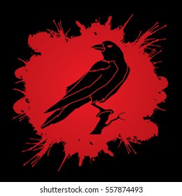 Crow designed on splatter blood background graphic vector.