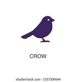 Crow element in flat simple style on white background. Crow icon, with text name concept template