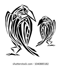 Crow in ethnic style. Hand drawn vector illustration
