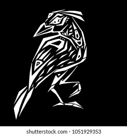 Crow in ethnic style. Vector illustration