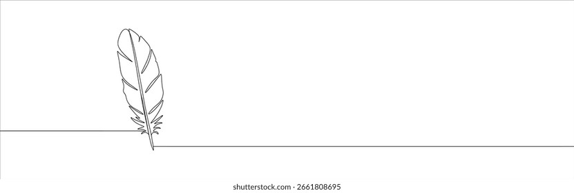 Crow feather continuous one line drawing. Bird feather. Vector illustration.