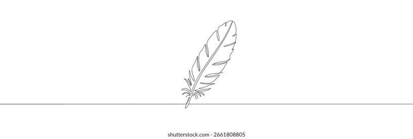 Crow feather continuous one line drawing. Bird feather. Vector illustration.