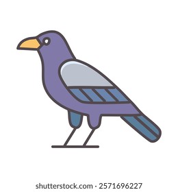 Crow flat color icon. Bird, cartoon style vector illustration.